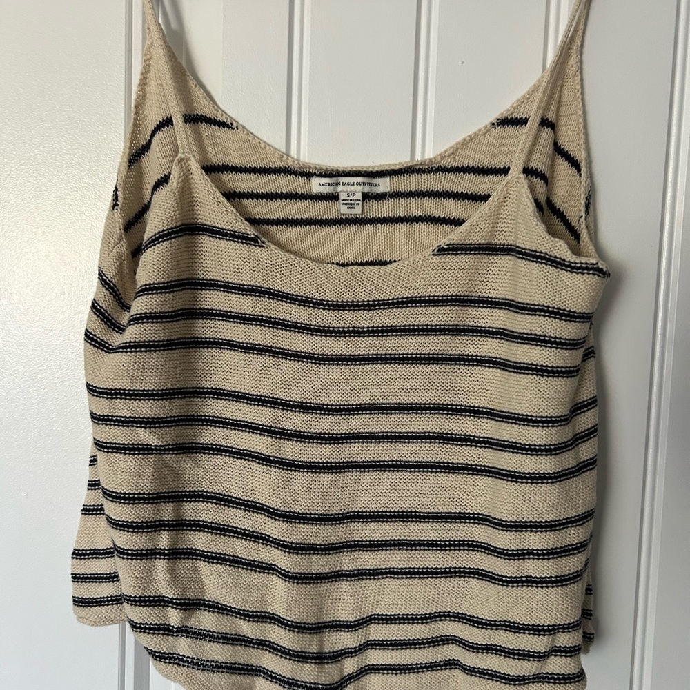 American Eagle Tan and Black Striped Crop Tank